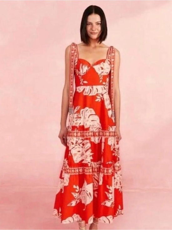 FARM Rio Dresses & Skirts - FARM Rio Red and White Tropical Print Maxi Dress
